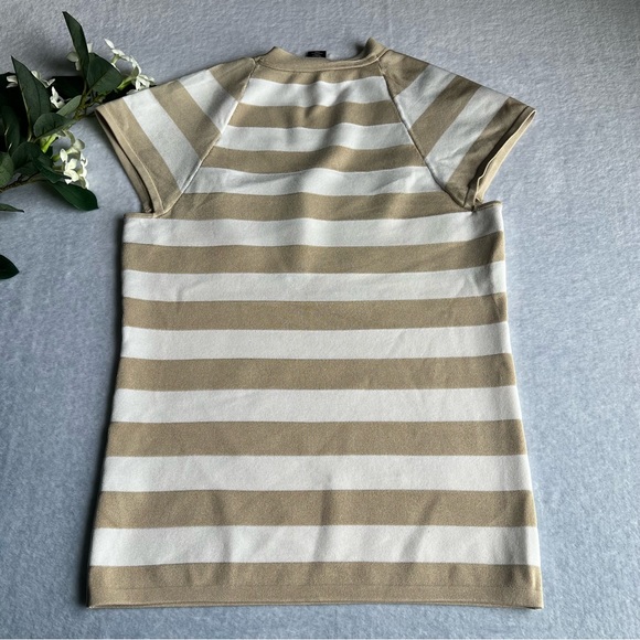 Women’s Sz M Cream Beige Striped Surplice Neckline Extended Sleeve - Picture 7 of 7